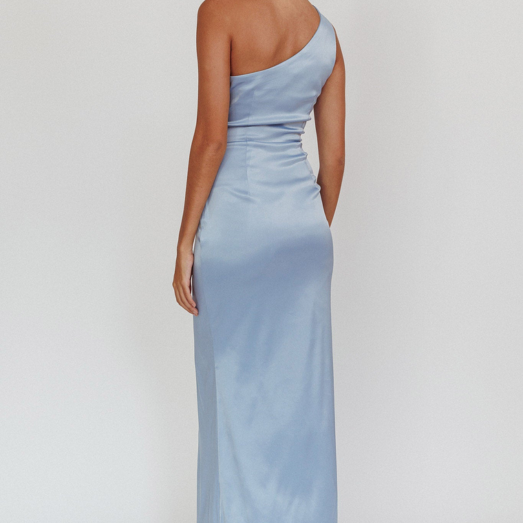 Taniesha One-Shoulder Gathered Maxi Dress Steel Blue 2