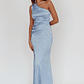 Taniesha One-Shoulder Gathered Maxi Dress Steel Blue - thumbnail 3