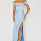Lucinda Off-Shoulder V-Back Dress Blue - thumbnail 1