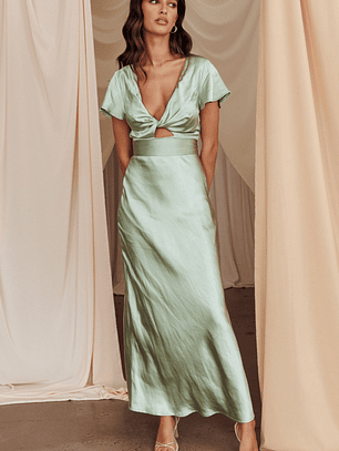 Irena Twist Bust Short Sleeve Dress Sage