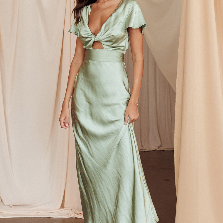 Irena Twist Bust Short Sleeve Dress Sage 3