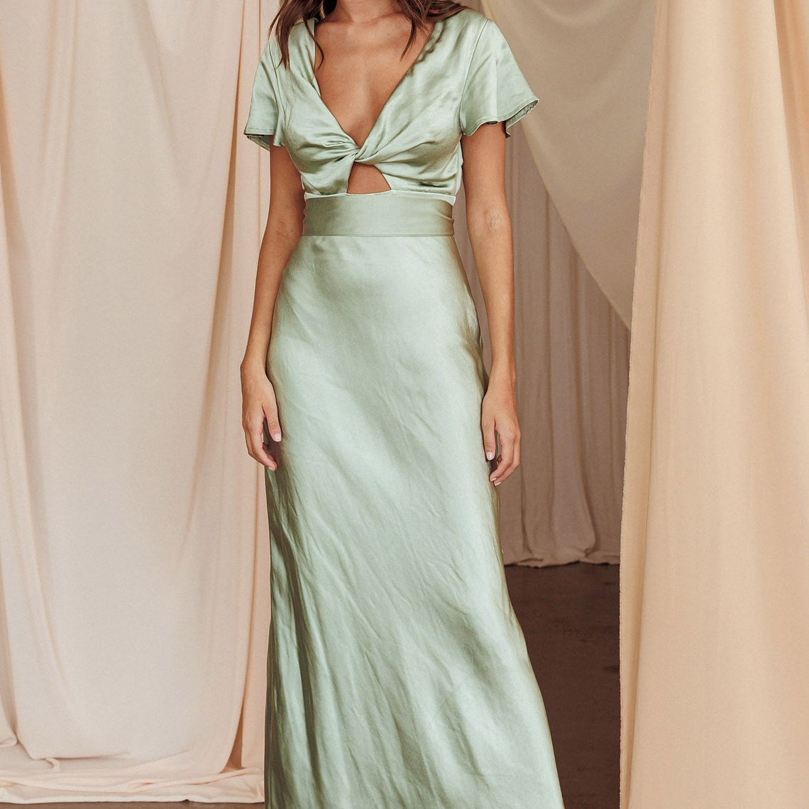 Irena Twist Bust Short Sleeve Dress Sage 5