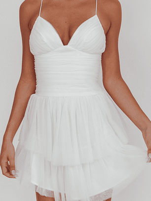 Nightingale Ruched Mesh Mini Dress White