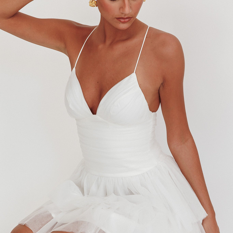 Nightingale Ruched Mesh Mini Dress White 2