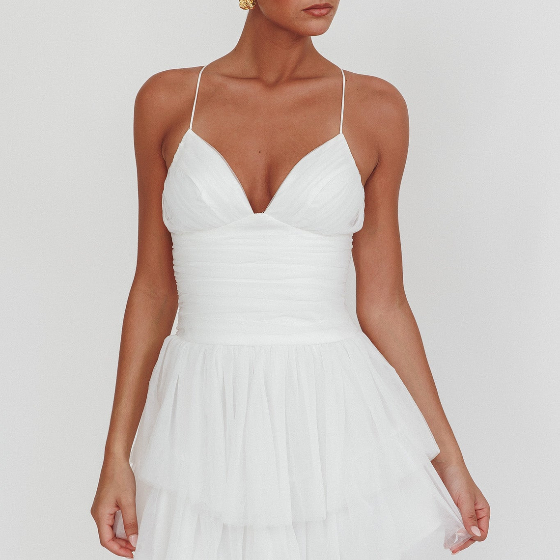 Nightingale Ruched Mesh Mini Dress White 3