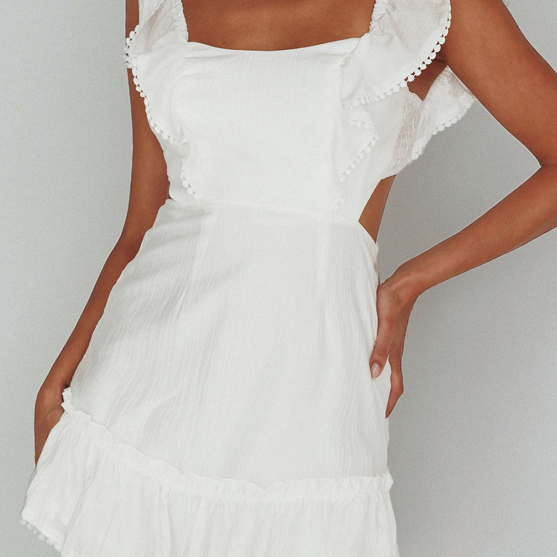Porcia Tied Back Frill Dress White 3