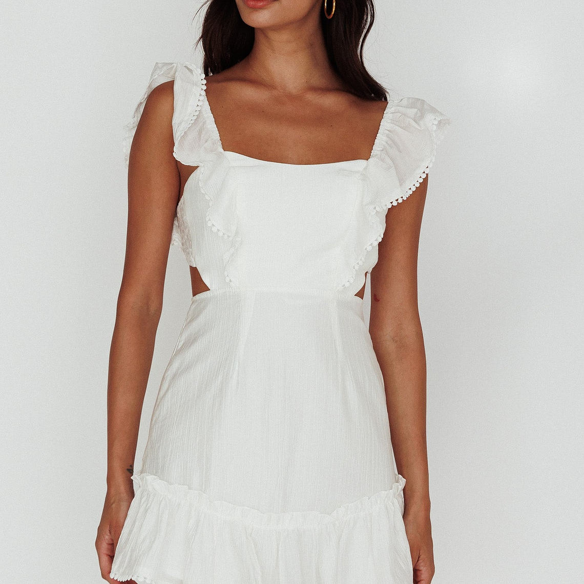 Porcia Tied Back Frill Dress White 4