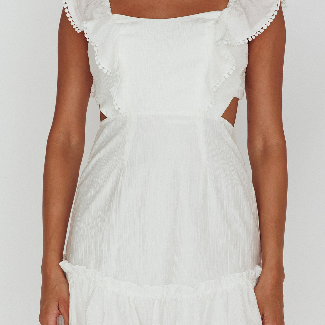 Porcia Tied Back Frill Dress White 5
