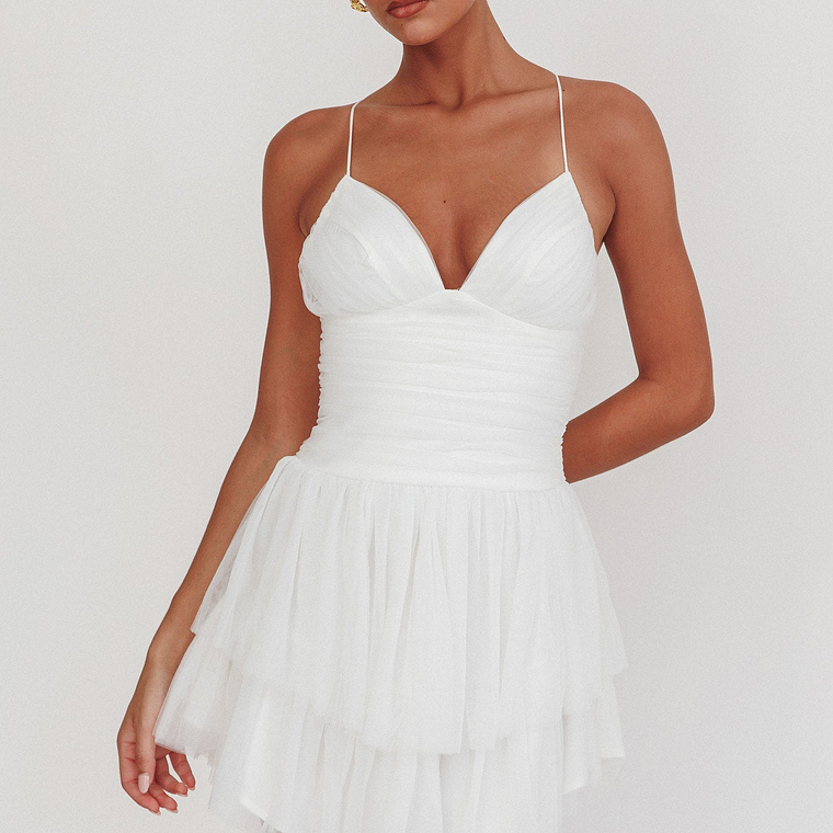 Nightingale Ruched Mesh Mini Dress White 6