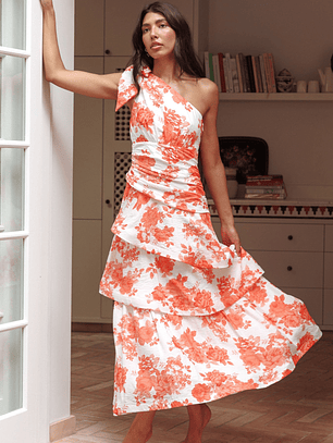 Kenny One Shoulder Tiered Maxi Dress Orange