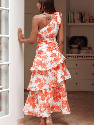 Kenny One Shoulder Tiered Maxi Dress Orange
