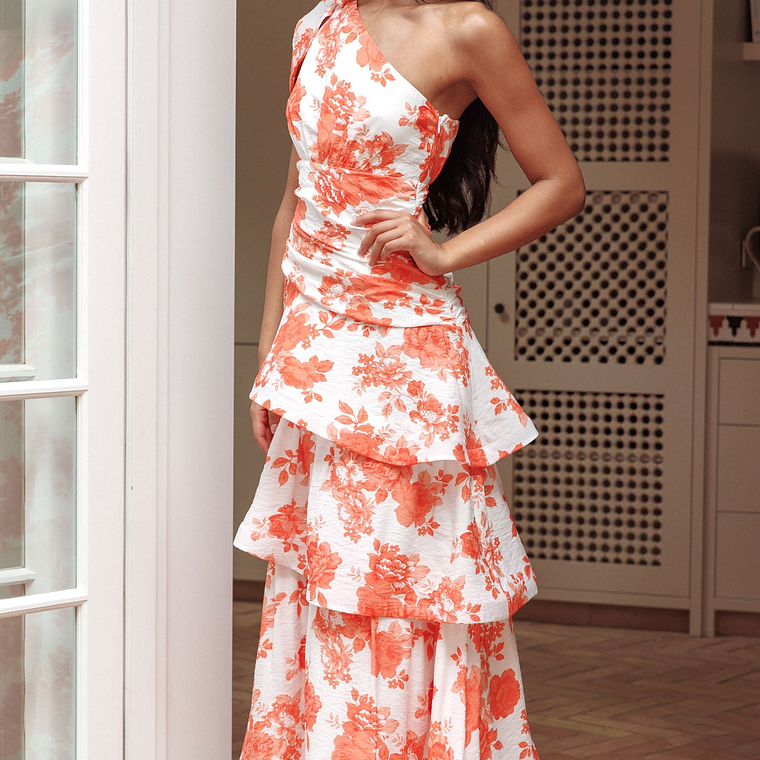 Kenny One Shoulder Tiered Maxi Dress Orange 3