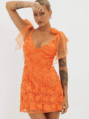 Mykonos Morning Tied Shoulder Embellished Mini Dress Orange