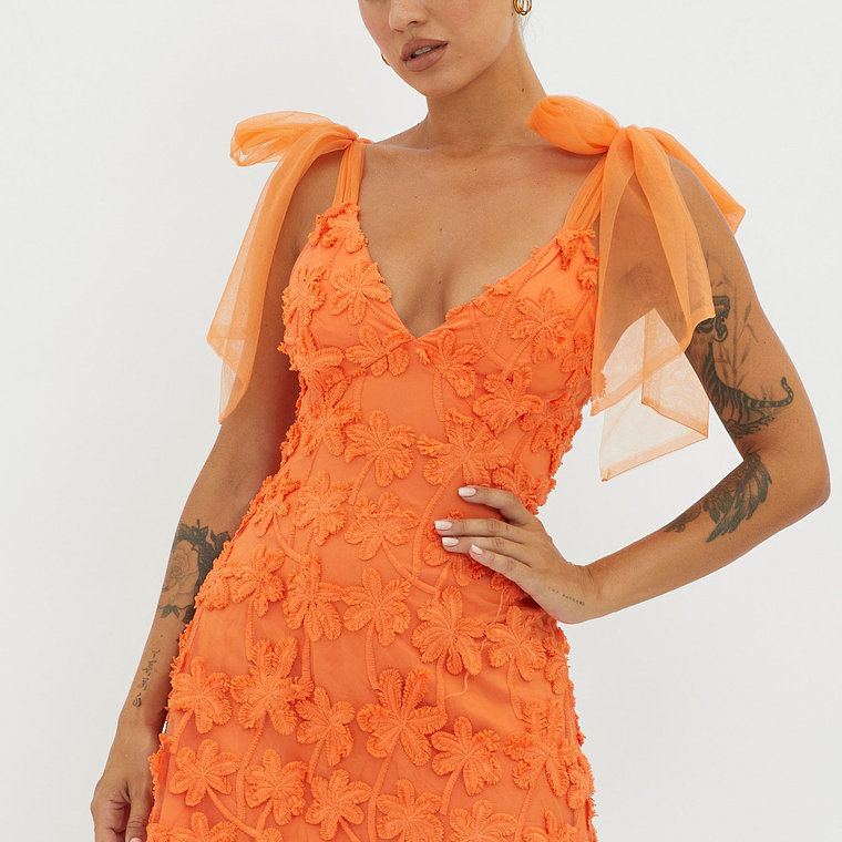 Mykonos Morning Tied Shoulder Embellished Mini Dress Orange 4