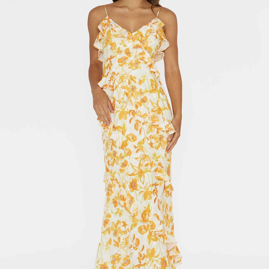 Silvana Frill Trim Midi Dress Floral Orange 1