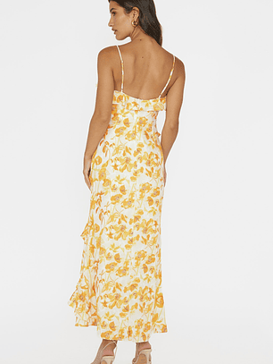 Silvana Frill Trim Midi Dress Floral Orange