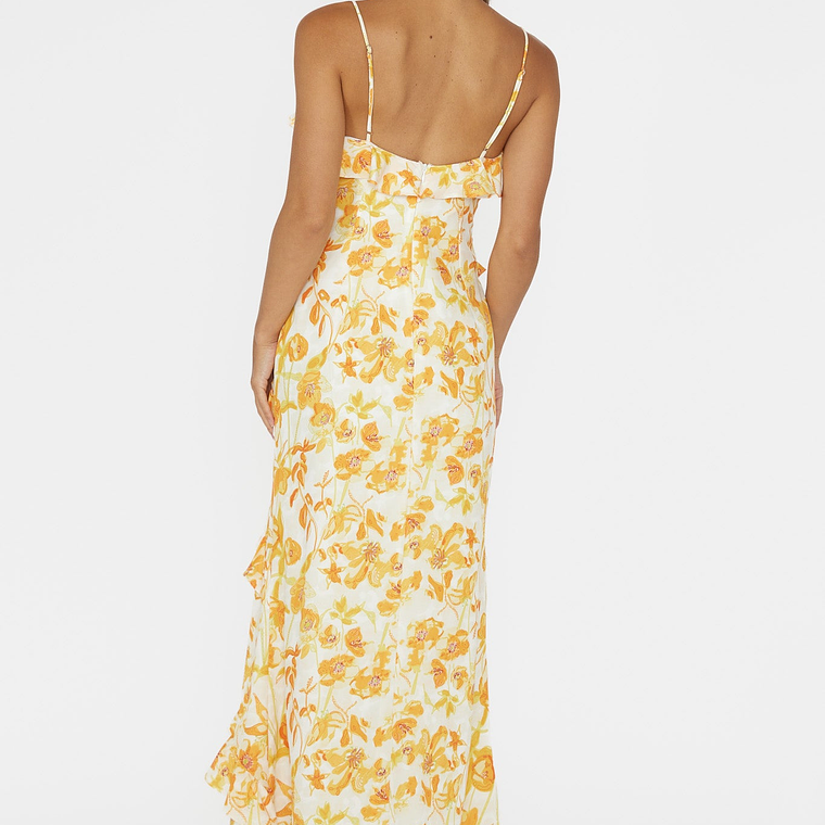 Silvana Frill Trim Midi Dress Floral Orange 2