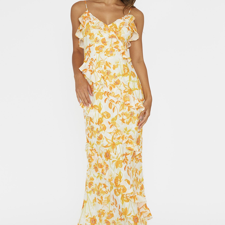 Silvana Frill Trim Midi Dress Floral Orange 3