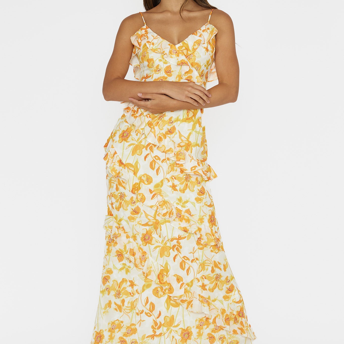 Silvana Frill Trim Midi Dress Floral Orange 5