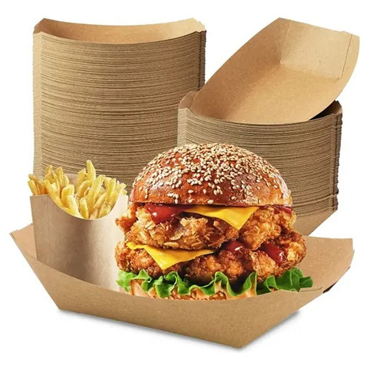 Bandeja Kraft Canoa Rectangular 32 Oz / 1000 Cc 3