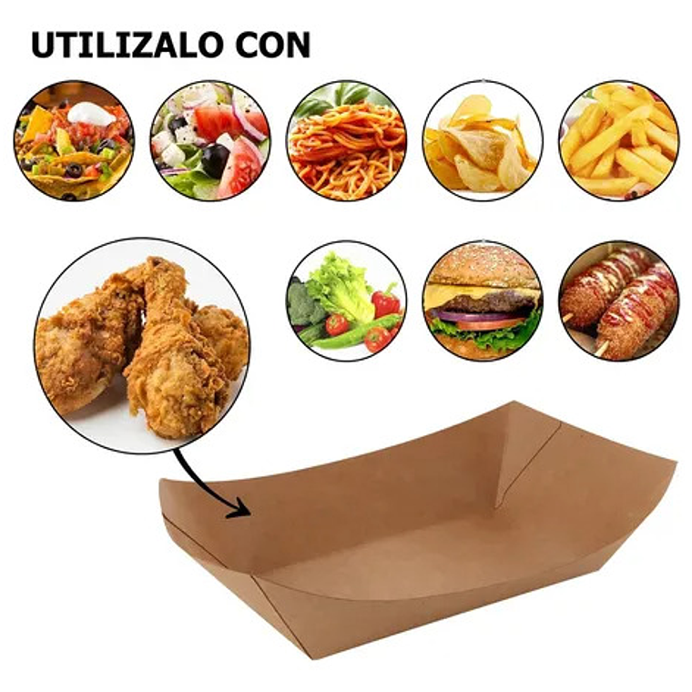 Bandeja Kraft Canoa Rectangular 32 Oz / 1000 Cc 5