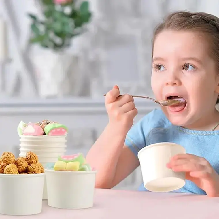 Pote Polipapel Blanco Vasos Para Helado 6 Oz / 180 Cc Con Tapa Plana 5