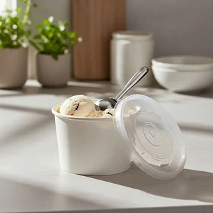Pote Polipapel Blanco Vasos Para Helado 6 Oz / 180 Cc Con Tapa Plana
