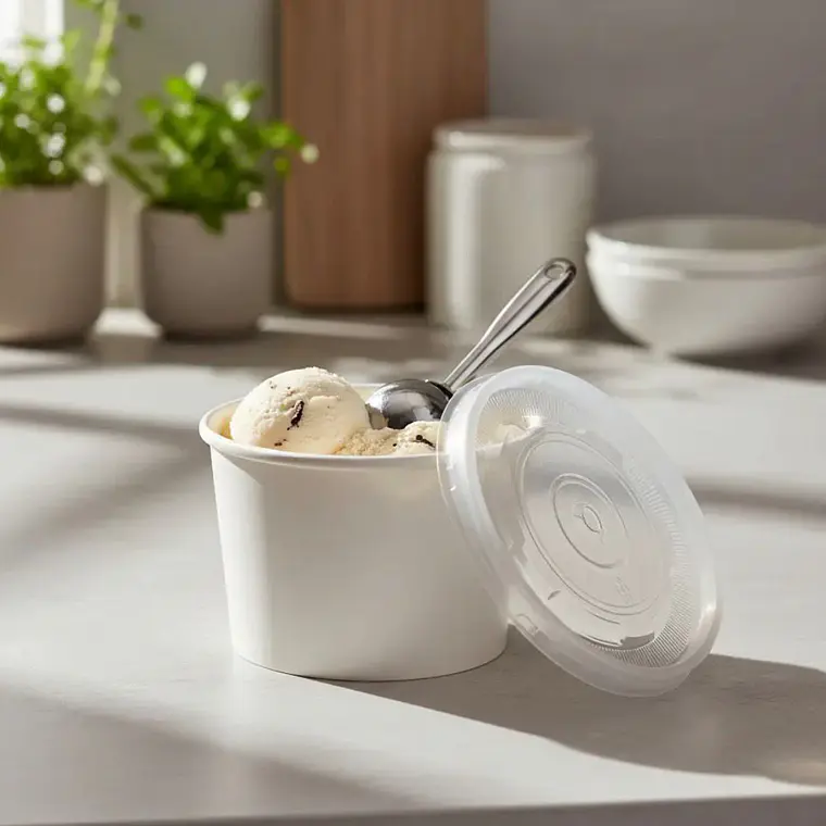 Pote Polipapel Blanco Vasos Para Helado 6 Oz / 180 Cc Con Tapa Plana 1
