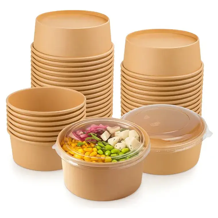Envase Bowl Kraft PLA Biodegradable 1300 Cc / 44 Oz Con Tapas 3