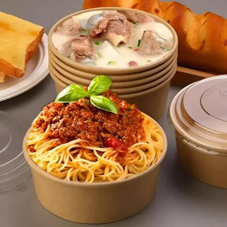 Envase Bowl Kraft PLA Biodegradable 1300 Cc / 44 Oz Con Tapas 5