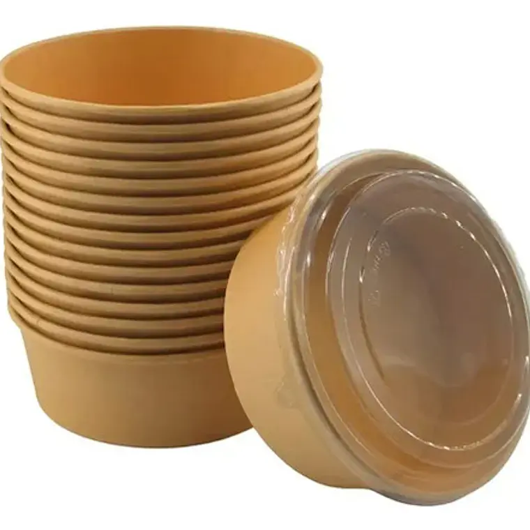 Envase Bowl Kraft PLA Biodegradable 1300 Cc / 44 Oz Con Tapas 6