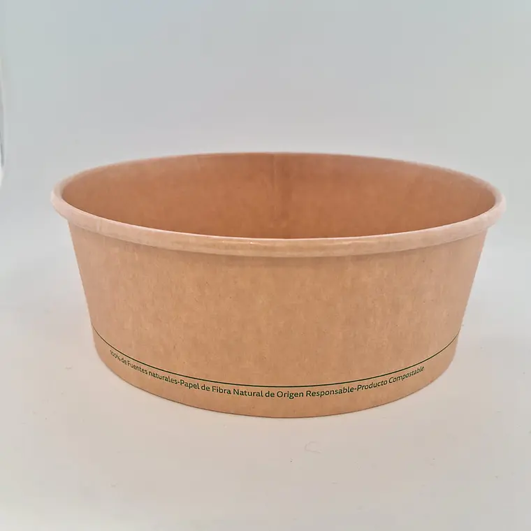 Envase Bowl Kraft PLA Biodegradable 1300 Cc / 44 Oz Con Tapas 1