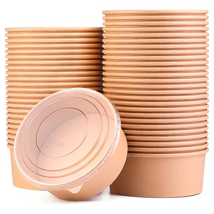 Envase Bowl Kraft Pla Compostable 500 Cc / 16 Oz Con Tapas