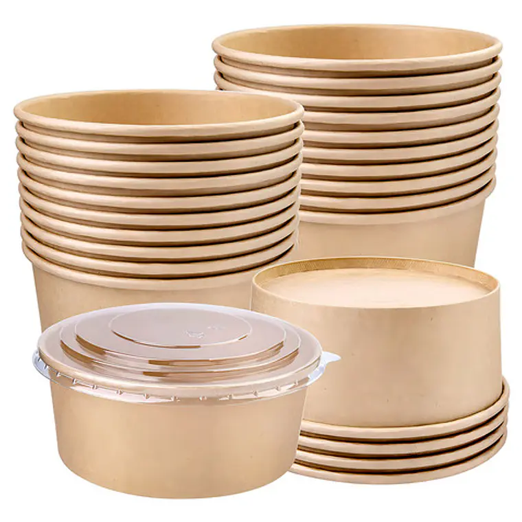 Envase Bowl Kraft Pla Compostable 500 Cc / 16 Oz Con Tapas 8