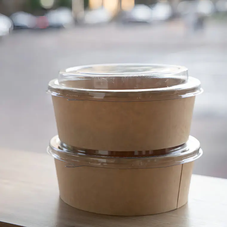 Envase Bowl Kraft Pla Compostable 750 Cc / 26 Oz Con Tapas 6