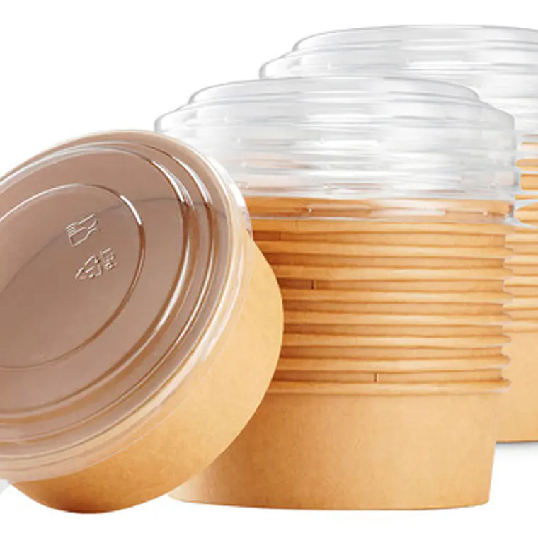 Envase Bowl Kraft Pla Compostable 1000 Cc / 32 Oz Con Tapas 5