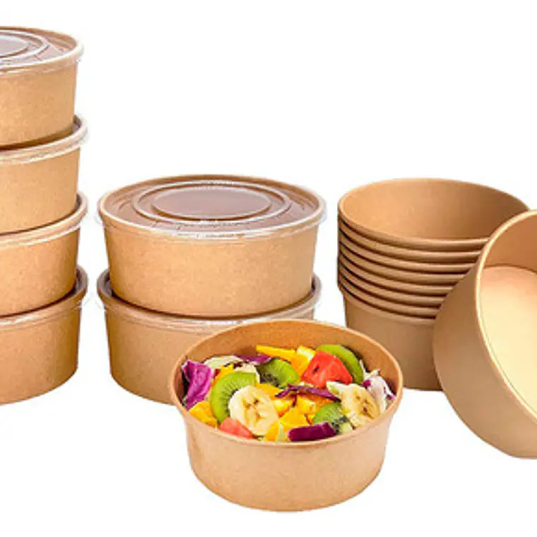 Envase Bowl Kraft Pla Compostable 1300 Cc / 44 Oz Con Tapas 8