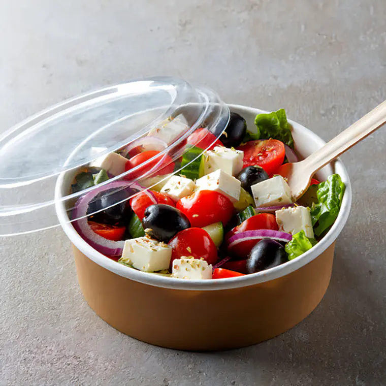 Envase Bowl Kraft Pla Compostable 1300 Cc / 44 Oz Con Tapas 9