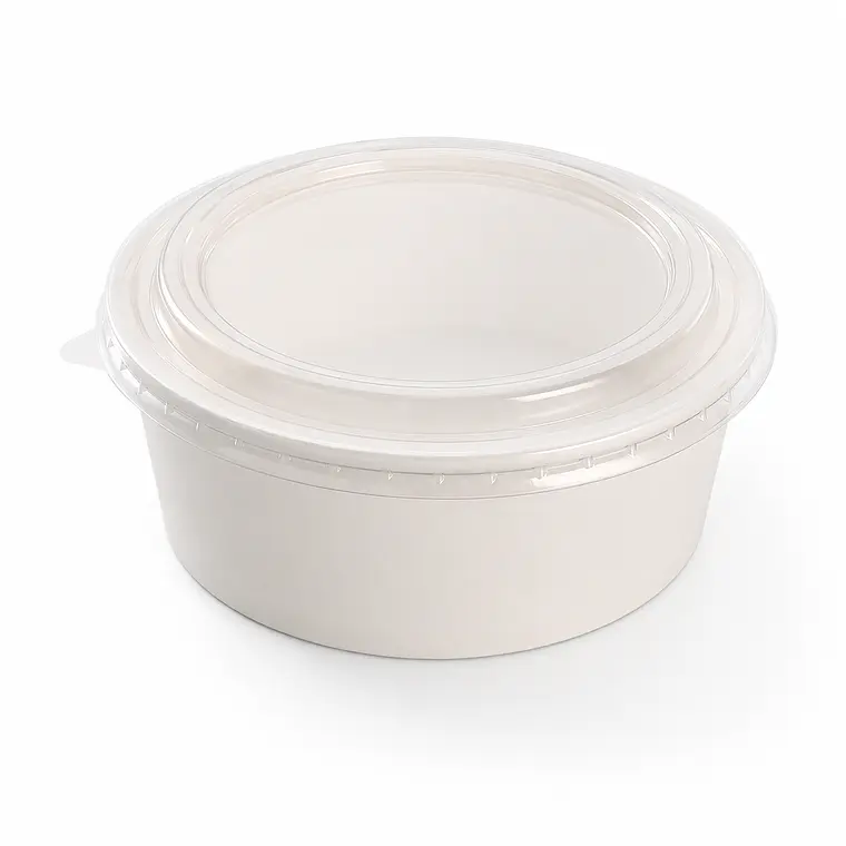 Envase Bowl Blanco Pla Compostable 1000 Cc / 32 Oz Con Tapas 4