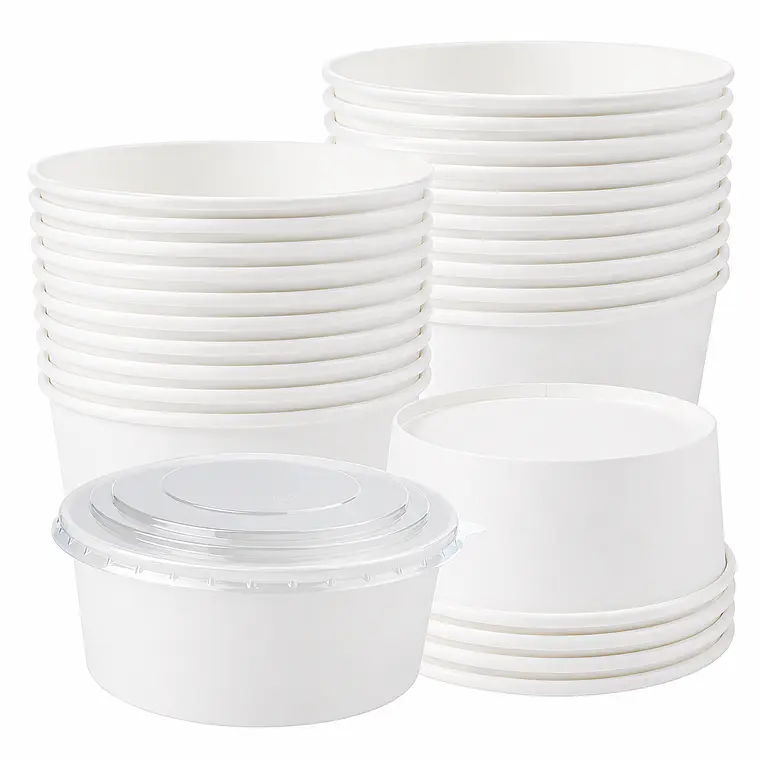 Envase Bowl Blanco Pla Compostable 1300 Cc / 44 Oz Con Tapas 3