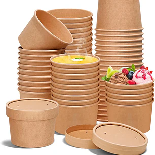 Pote Kraft Pla Compostable 8 Oz Con Tapas 