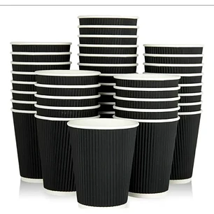Vaso Ripple Corrugado Negro Para Cafe 12 Oz / 350 Cc