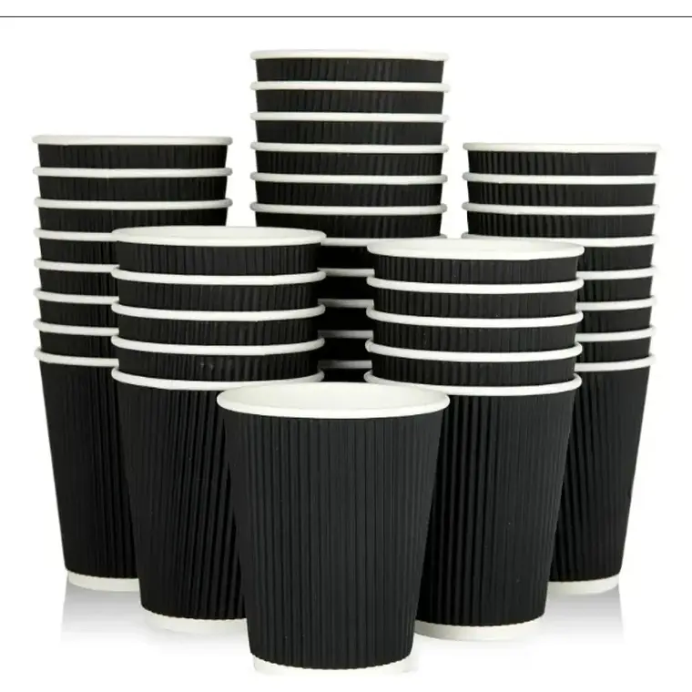 Vaso Ripple Corrugado Negro Para Cafe 12 Oz / 350 Cc 1