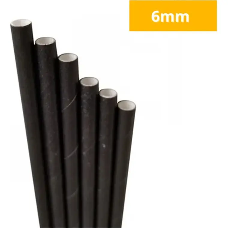 Bombilla Gruesa De Papel Negro 19,7cm x 6mm Con Envoltorio 4