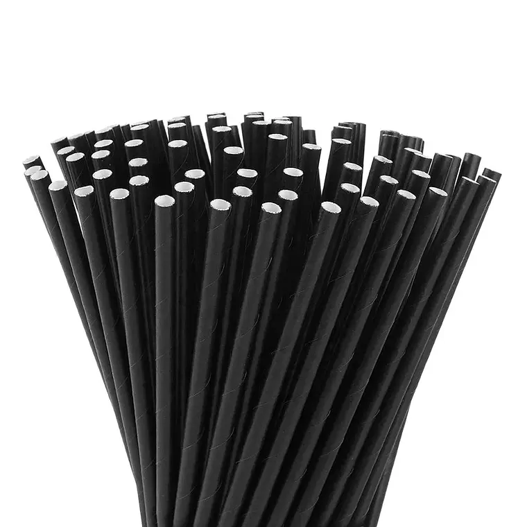 Bombilla Gruesa De Papel Negro 19,7cm x 6mm Con Envoltorio 1