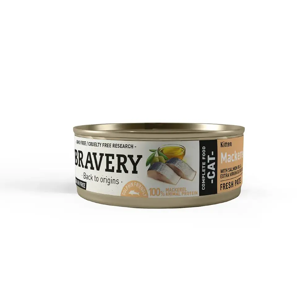 Bravery Alimento Húmedo Natural para Gato Kitten Receta Mackerel 70 grs 1
