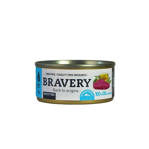 Bravery Alimento Húmedo Natural para Gato Adulto Receta Atún y Guisantes 70 grs