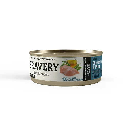 Bravery Alimento Húmedo Natural para Gato Adulto Receta Pechuga Pollo y Guisantes 70 grs