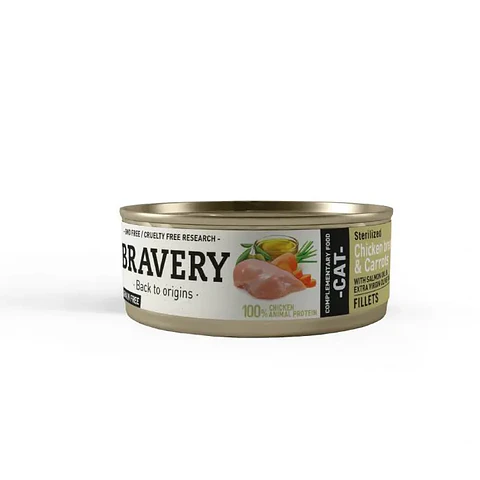 Bravery Alimento Húmedo Natural para Gato Adulto Esterilizado Receta Pechuga Pollo y Zanahoria 70 grs