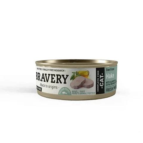 Bravery Alimento Húmedo Natural para Gato Adulto Esterilizado Receta Hake 70 grs